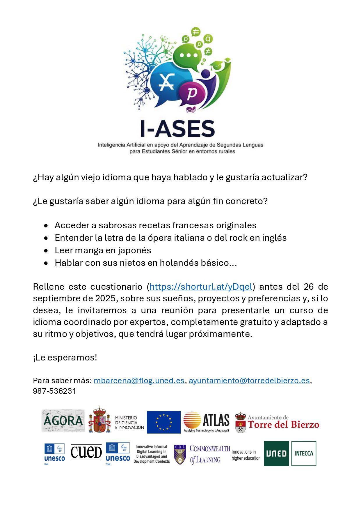 Inteligencia Artificial en apoyo del Aprendizaje de Segundas Lenguas para Estudiantes Sénior en entornos rurales