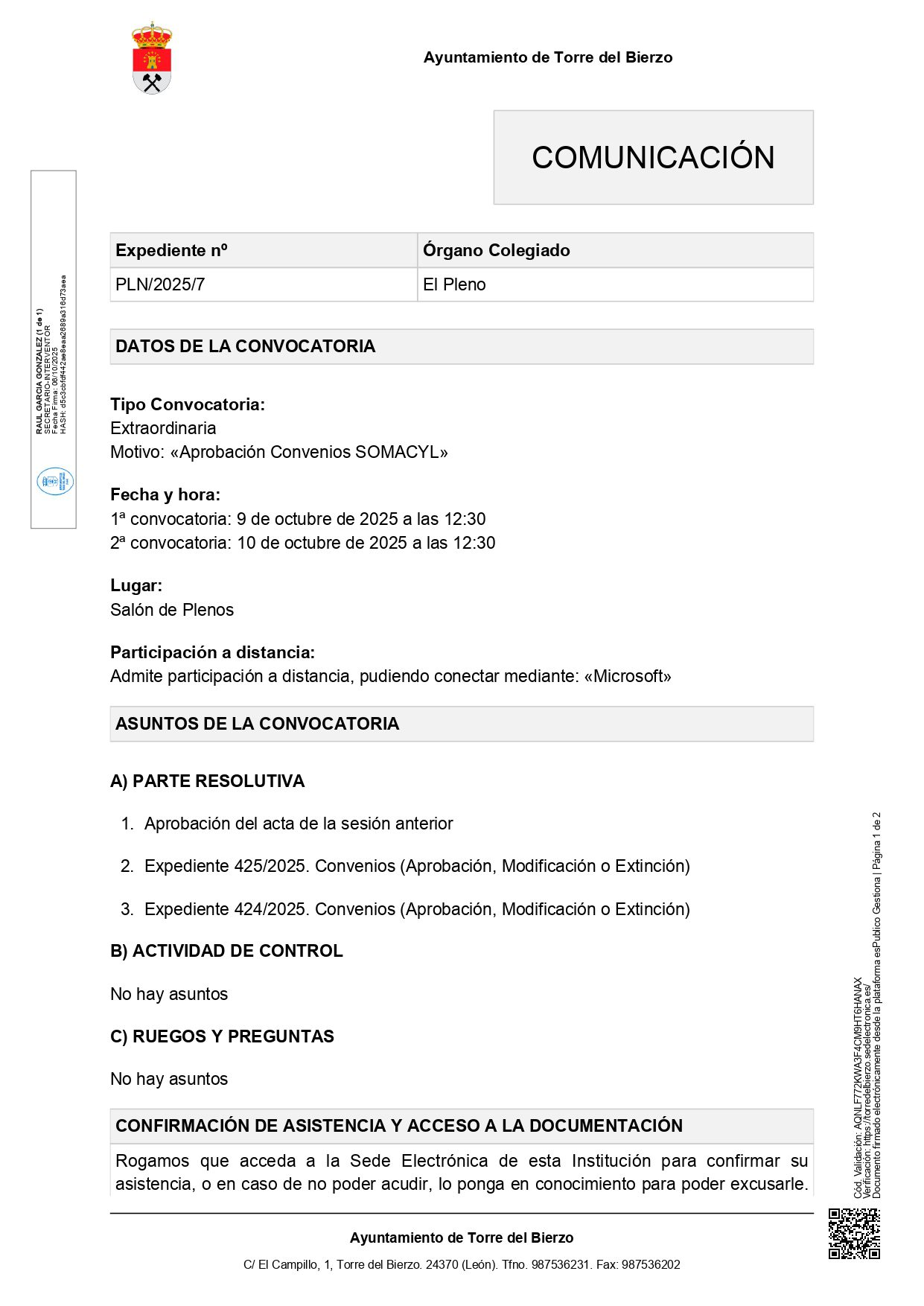 Convocatoria Pleno Extraordinario