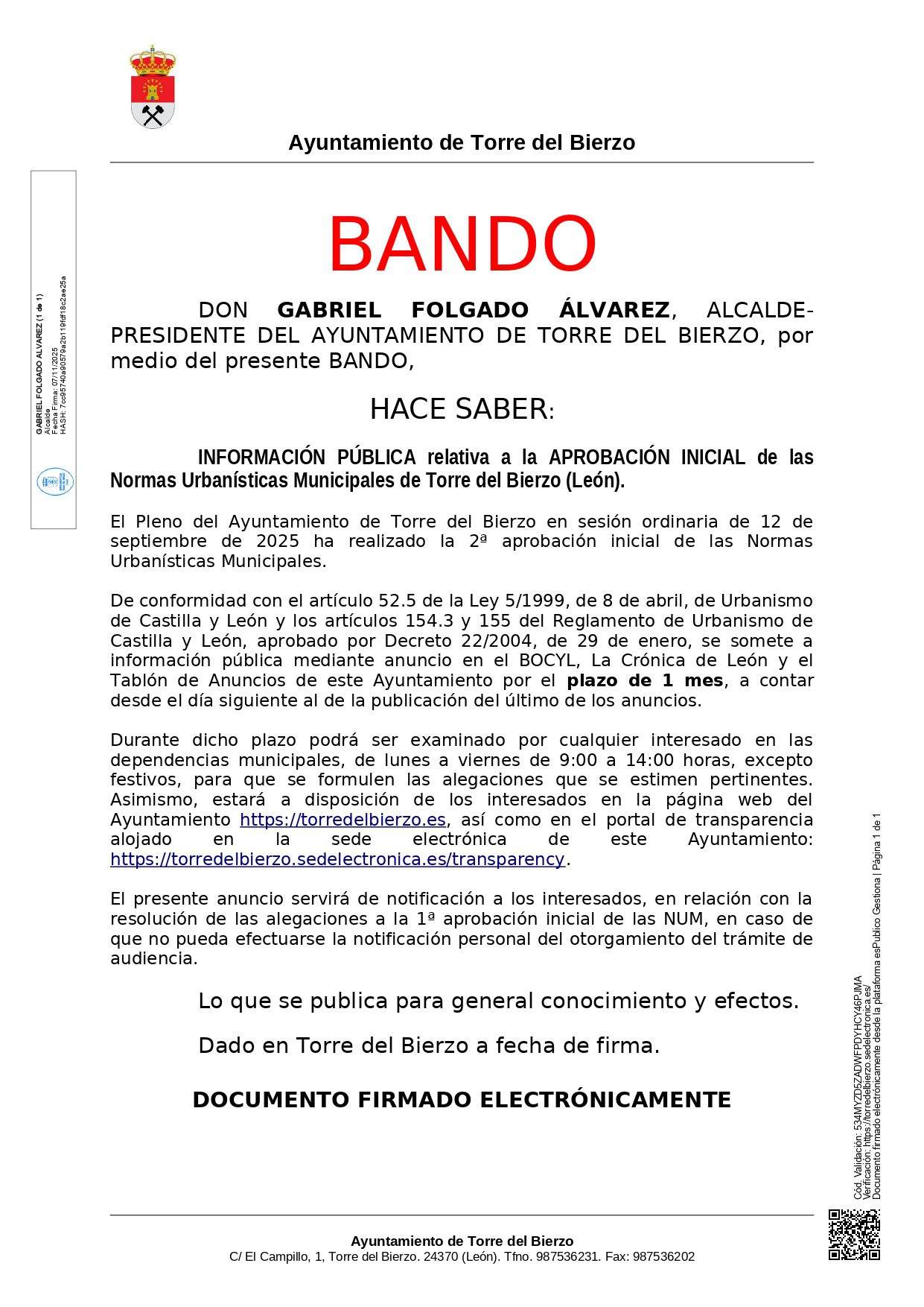 Bando Información pública Normas Urbanísticas