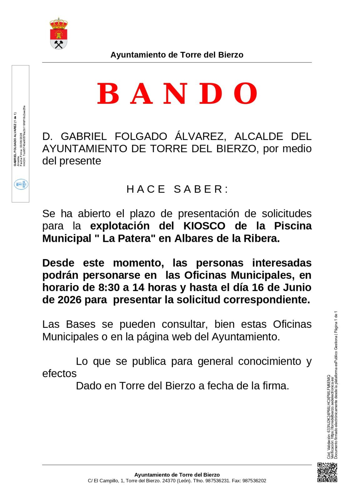Bando. Explotación Kiosko, Albares de la Ribera