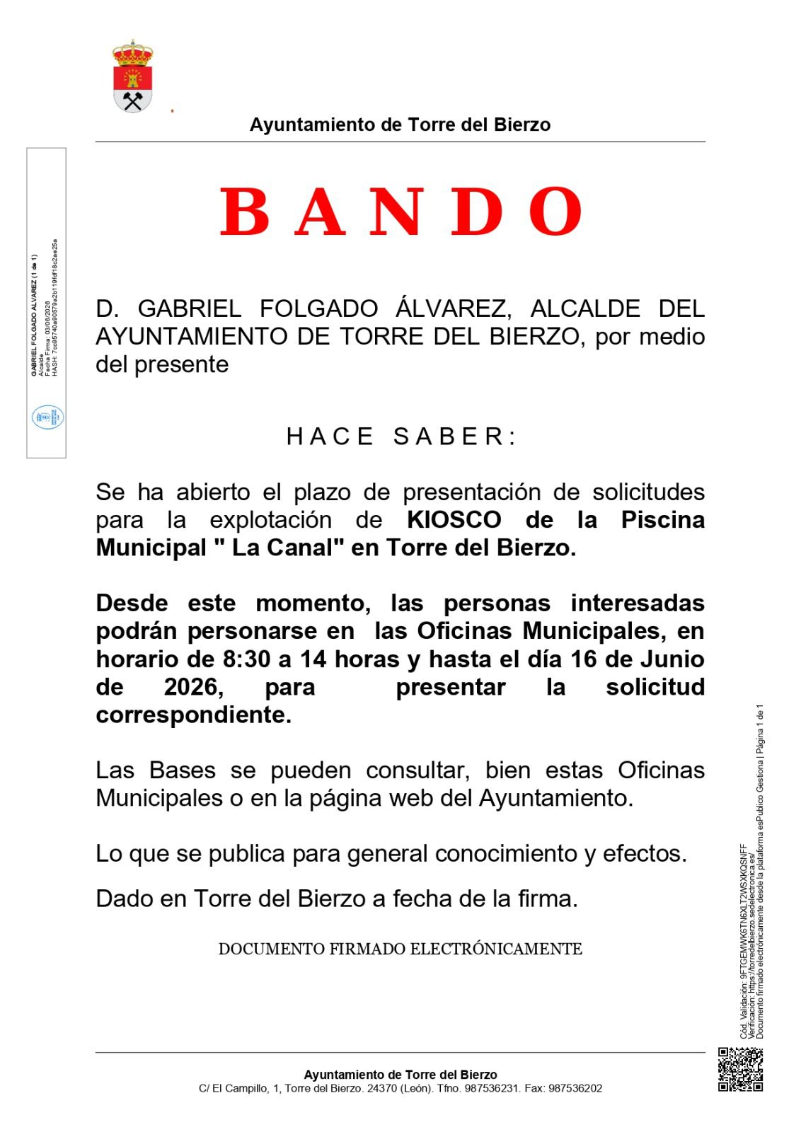 Bando. Explotación Kiosko, Torre del Bierzo