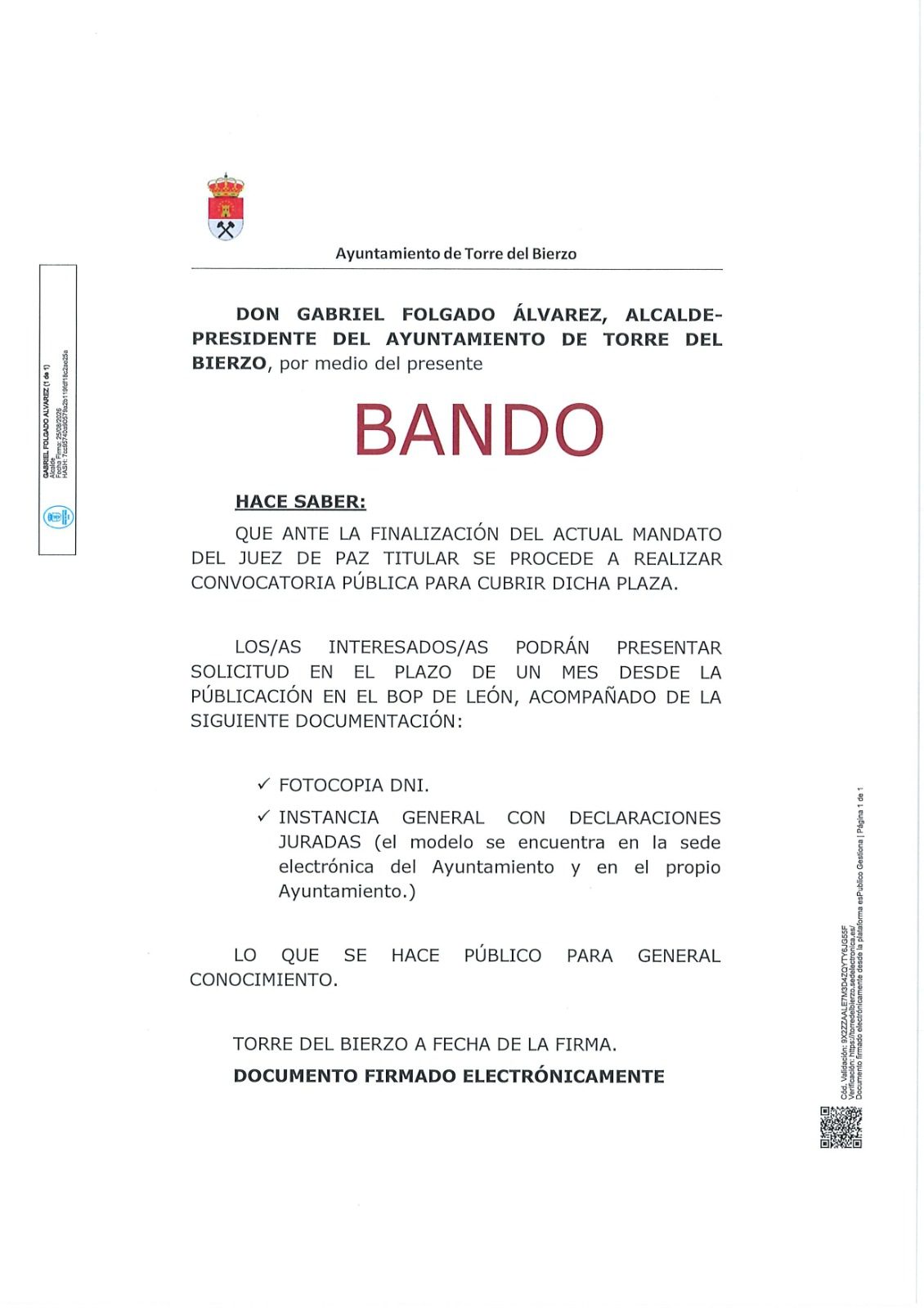 Bando. Juez de Paz